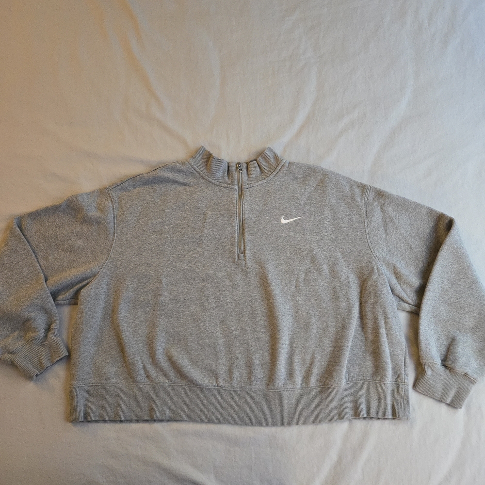 Nike Sportswear Fleece 1/4 Zip Cropped Pullover Sweatshirt Light Grey Heather